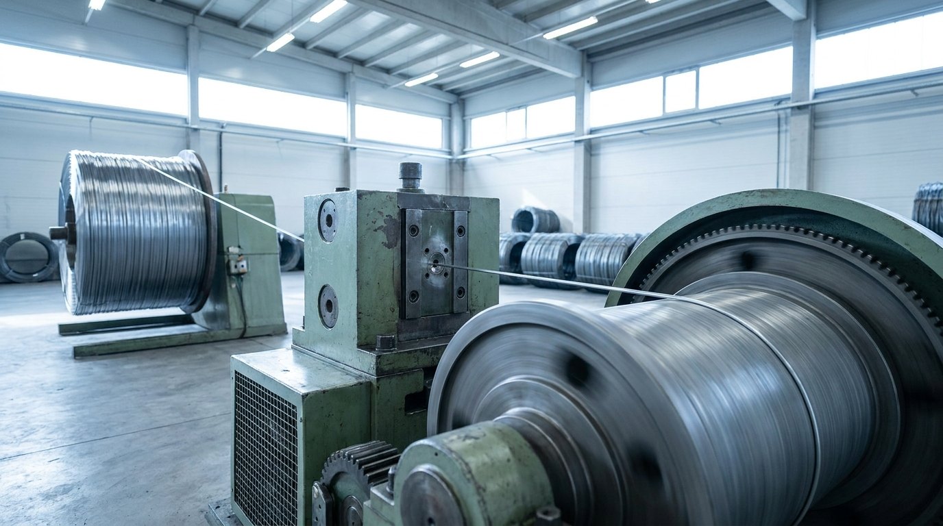 Wire drawing machine with steel wire running onto a capstan